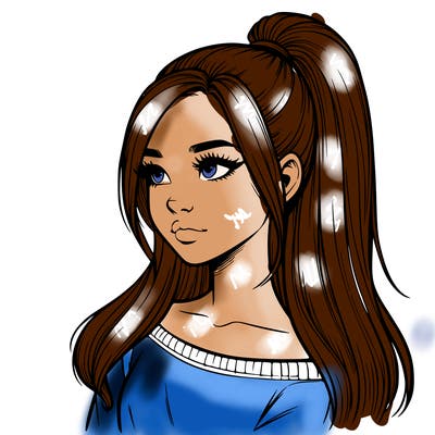 realistic girl with a high ponytail