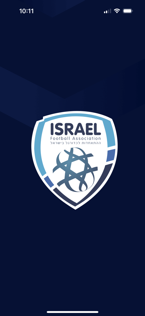 Official logo of the Israel Football Association on a dark blue app splash screen.