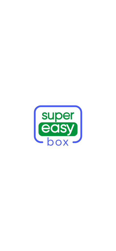 SuperEasy Box - SuperEasy Box app logo with green and blue text inside a blue frame