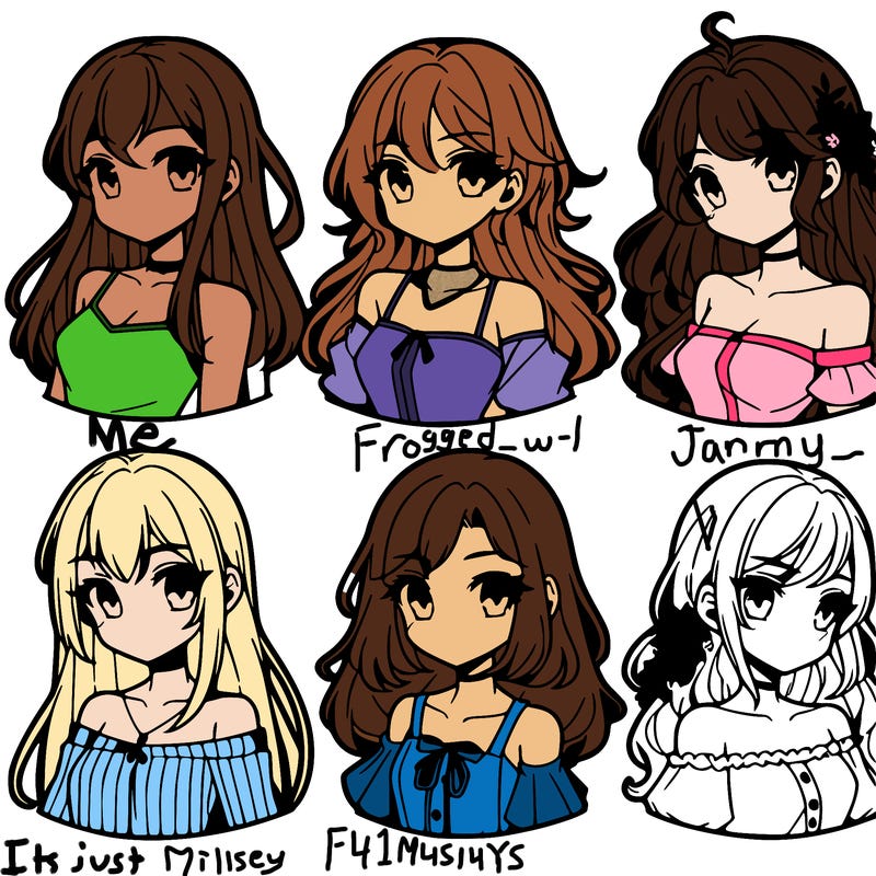 6 beautiful anime girls lined up