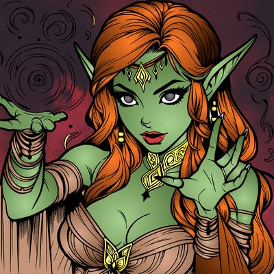 realistic scary beautiful elf sorceress casting spell
