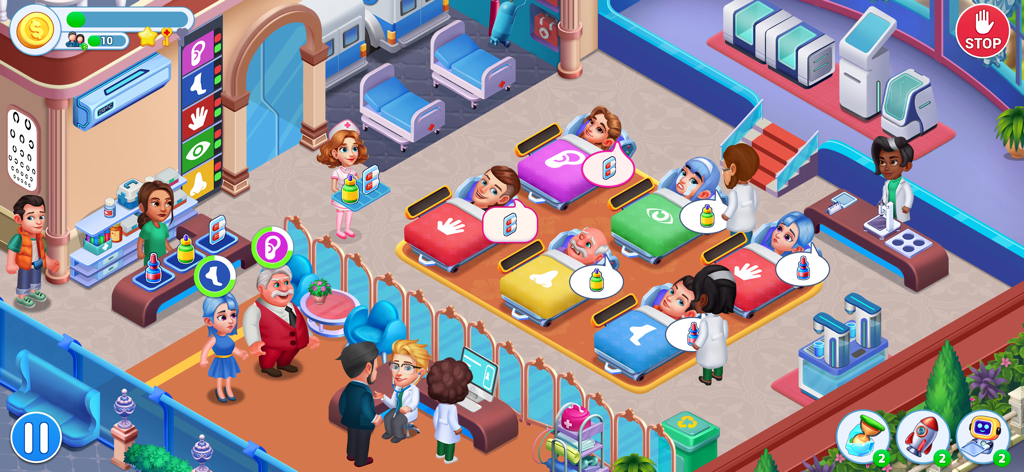 Personal médico tratando pacientes en una sala de hospital concurrida en Doctor Clinic Hospital Mania.
