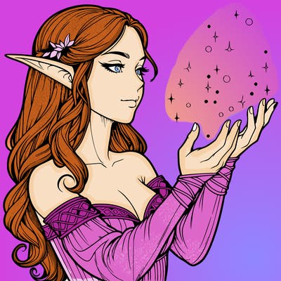 realistic elf girl doing magic