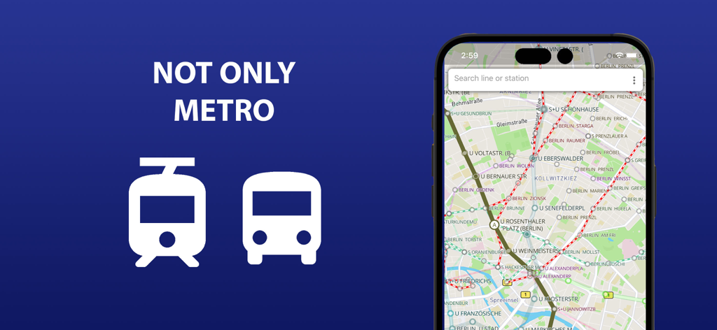 Public transport map Berlin - Berlin public transport map showing metro tram and bus routes on a mobile device