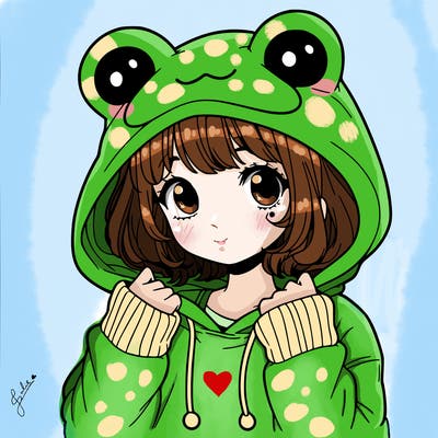 a cute teenage girl wearing a frog hoodie