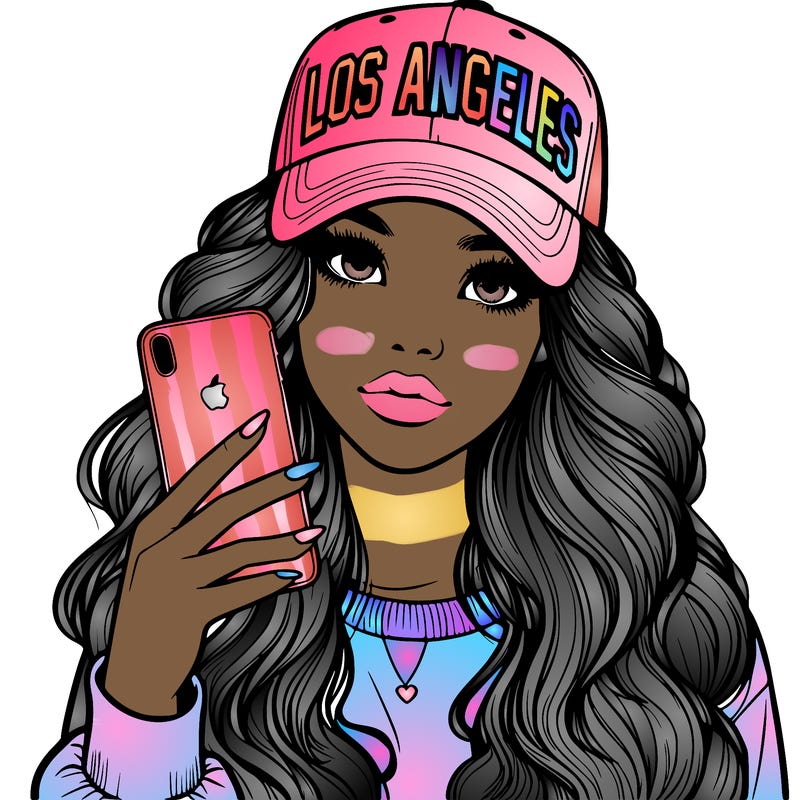 realistic beautiful girl wearing los ángeles cap holding an iphone