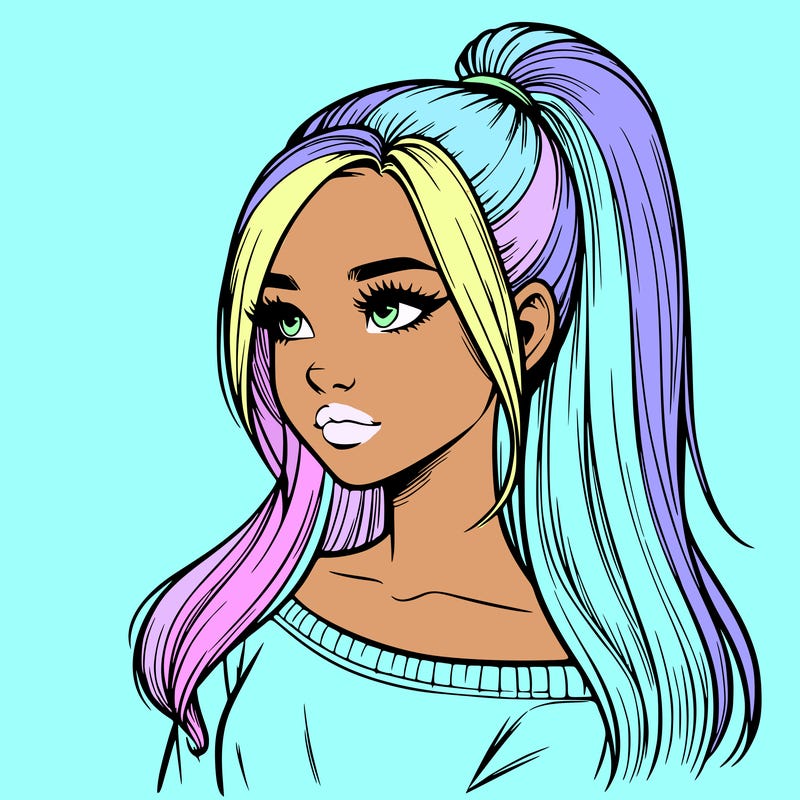 realistic girl with a high ponytail