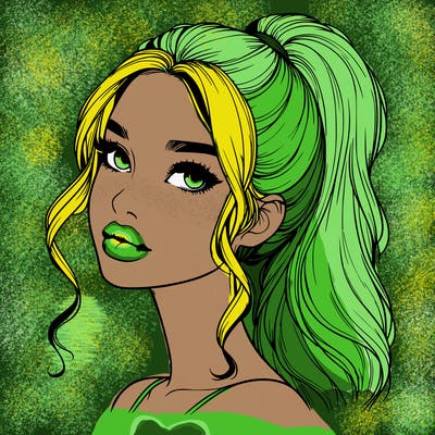 realistic girl with a ponytail on her hair and lips