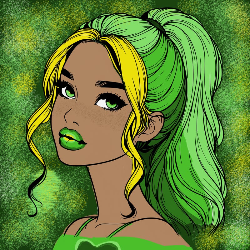 realistic girl with a ponytail on her hair and lips