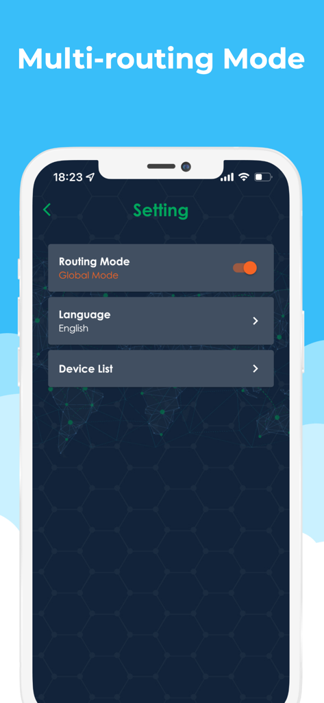 AHAspeed VPN - Fast & Secure - AHAspeed VPN settings interface showing multi-routing mode toggle and device list
