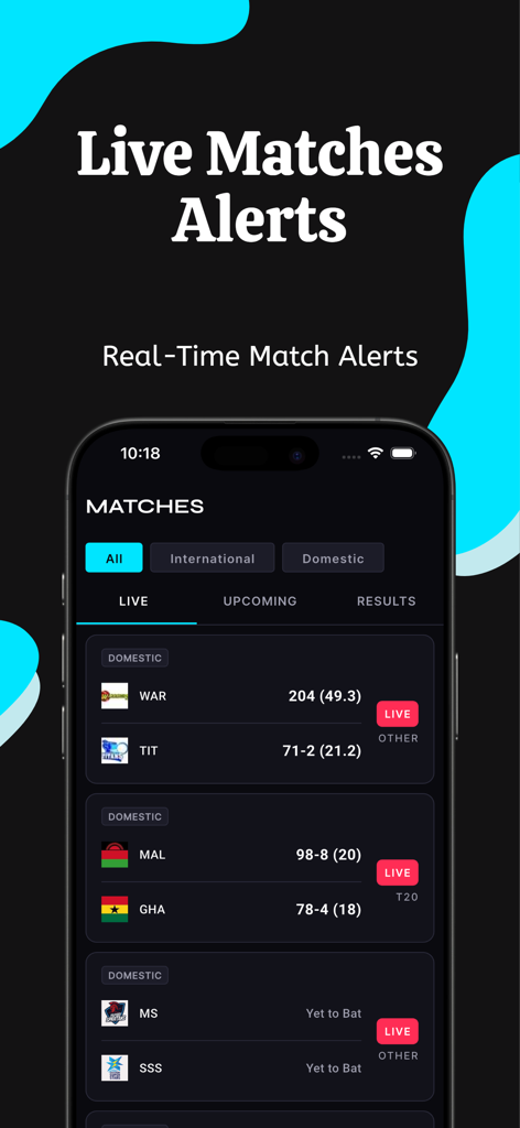 Alertas de partidos de cricket en tiempo real y marcadores en vivo en la aplicación CrickTrack