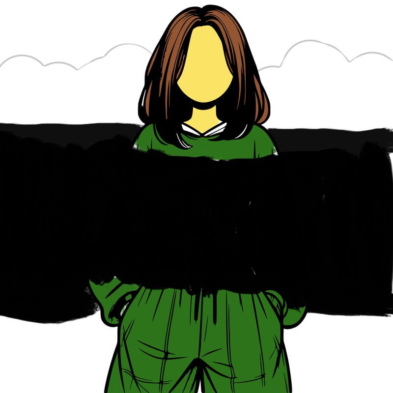 realistic girl faceless with baggy pants and a crop top