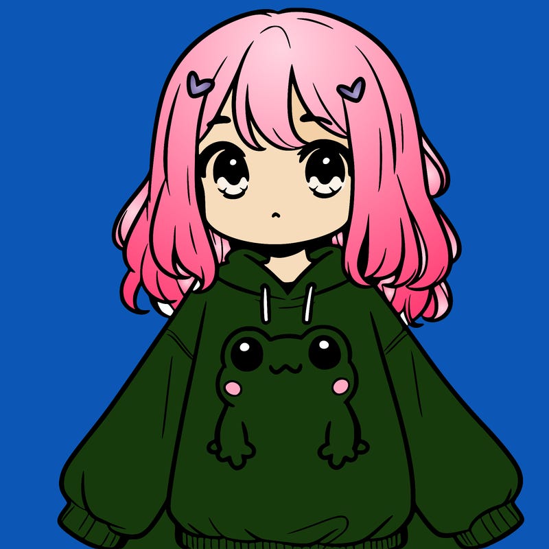 girl wearing frogging sweatshirt