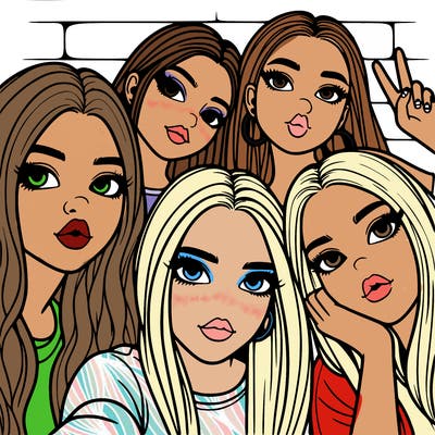 group of teen girls friends y2k up close in a selfie