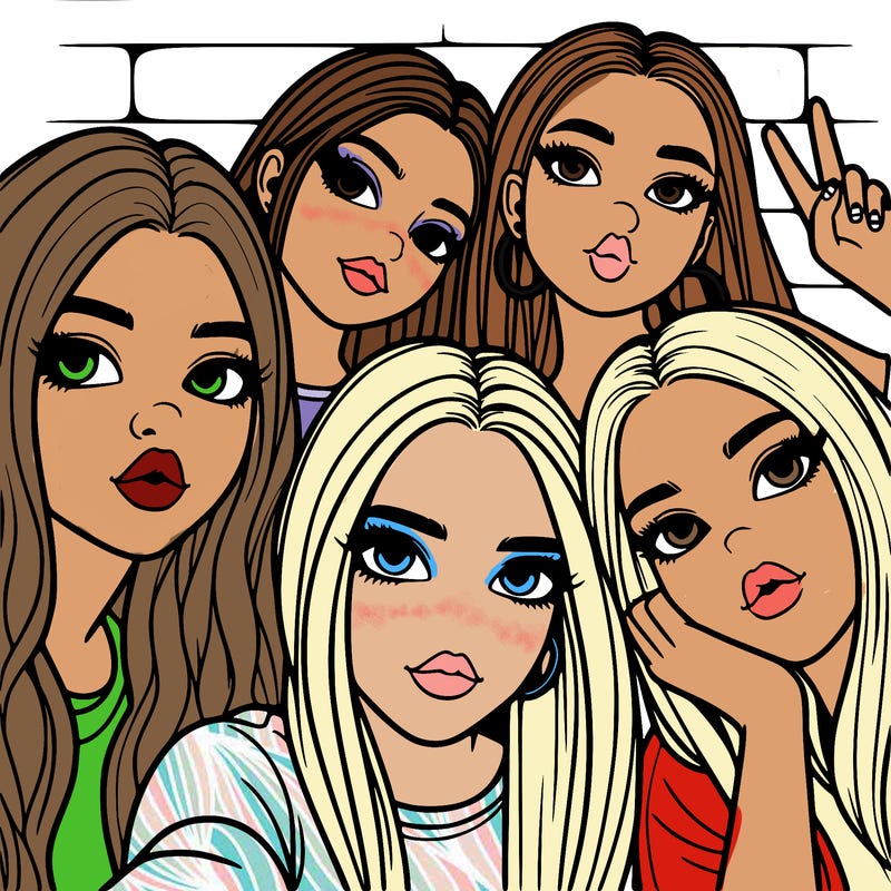 group of teen girls friends y2k up close in a selfie