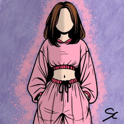 realistic girl faceless with baggy pants and a crop top