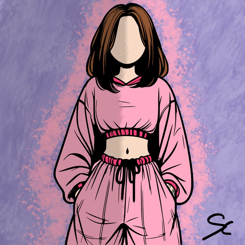 realistic girl faceless with baggy pants and a crop top