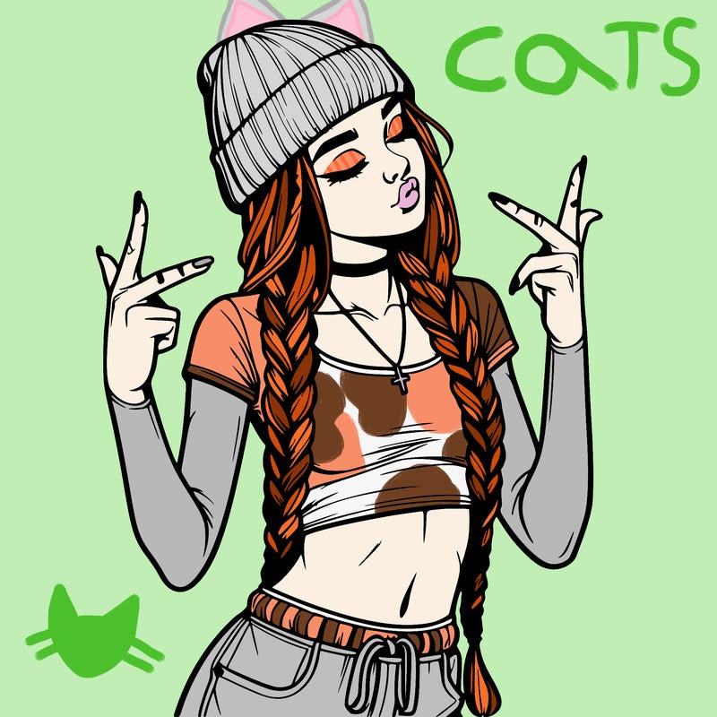 realistic teenage girl with braids and a beanie and crop top doing 🫶🏼