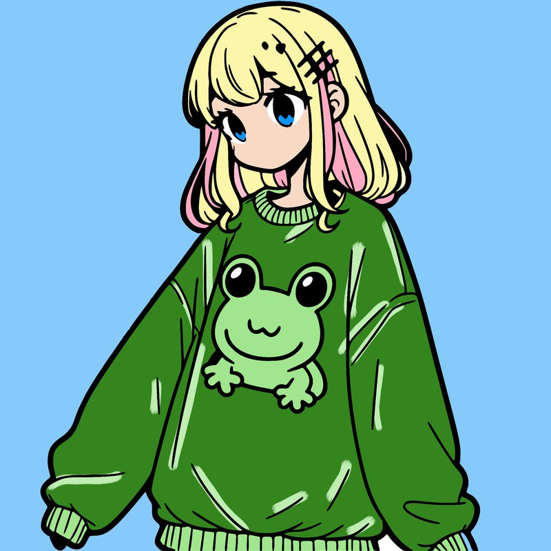 girl wearing frogging sweatshirt