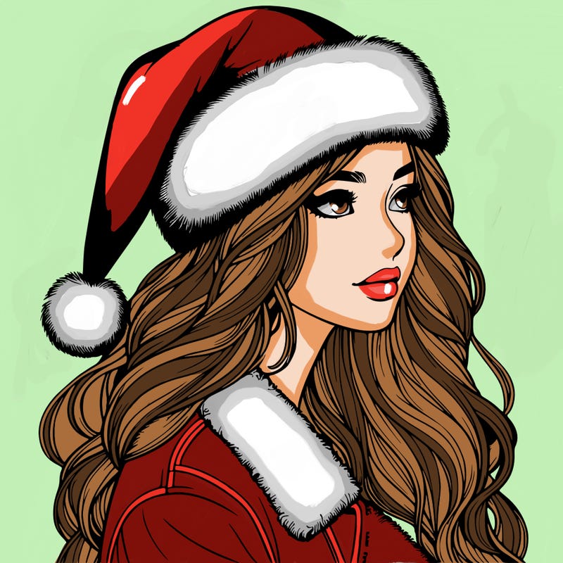 realistic girl in santa hat