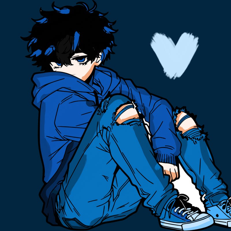 a male hoddie ripped jeans messy hair anime