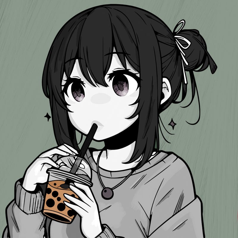 manga character drinking boba