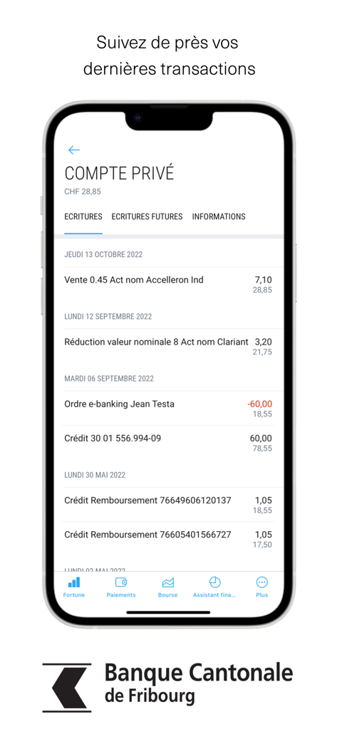 BCF Mobile Banking - Transaction list view for a private account in the BCF Mobile Banking app