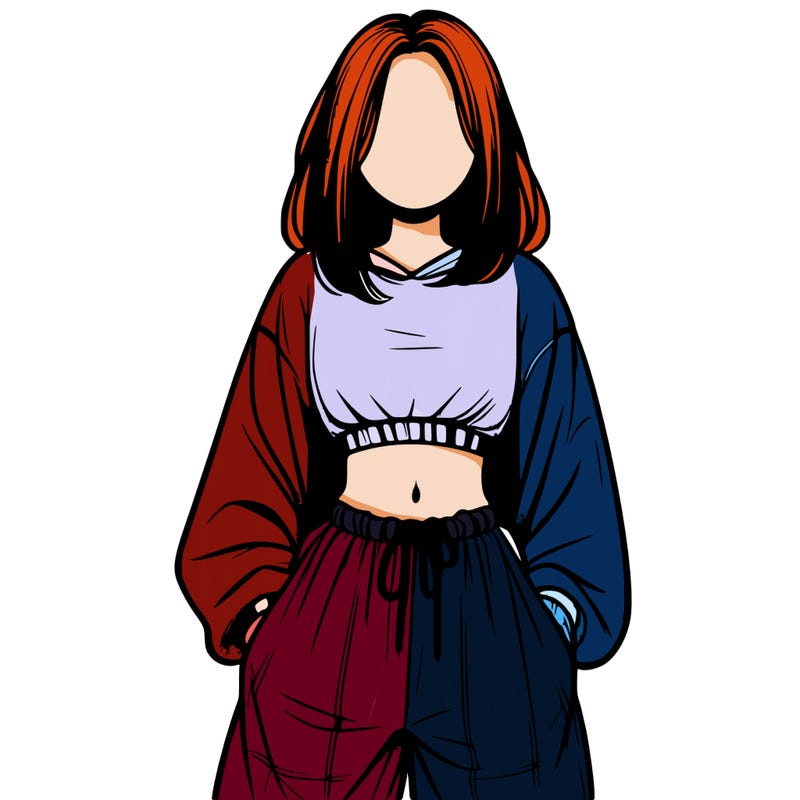 realistic girl faceless with baggy pants and a crop top