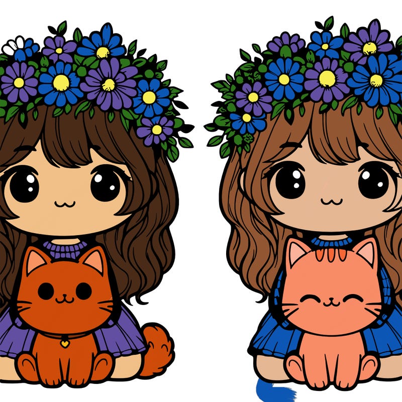 cute girl and cat both wearing a flower crown