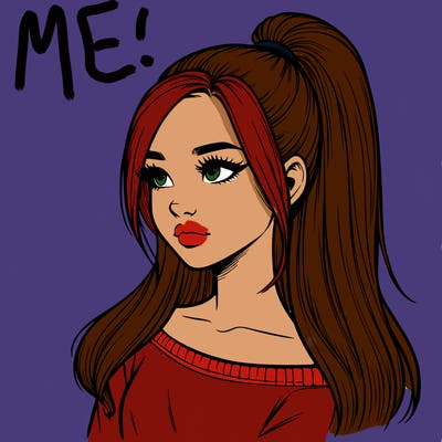 realistic girl with a high ponytail