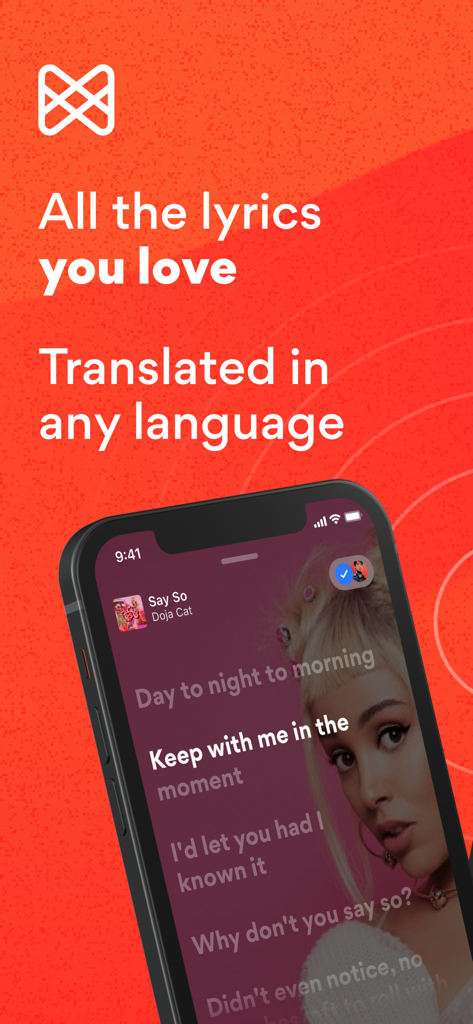 Musixmatch app displaying synchronized song lyrics and translation features