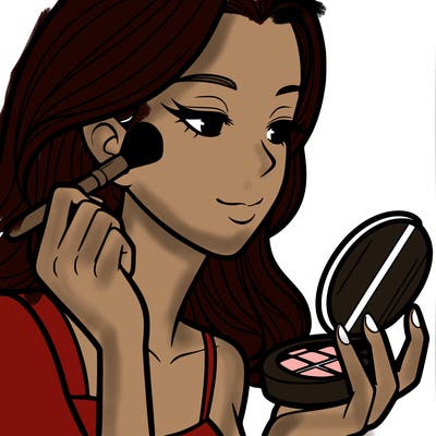 little girl putting on makeup