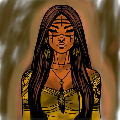 realistic native american woman gorgeous tall long hair and tattoos