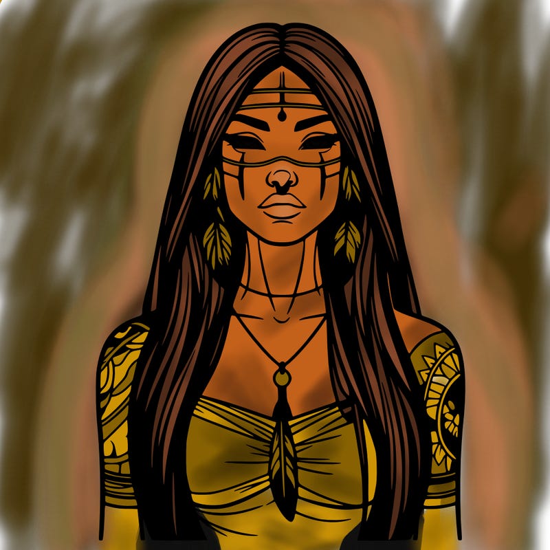 realistic native american woman gorgeous tall long hair and tattoos