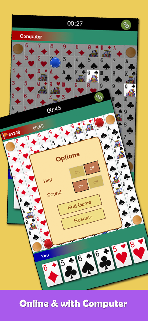 Wild Jack: Card Gobang - Wild Jack Card Gobang gameplay showing cards chips and game options