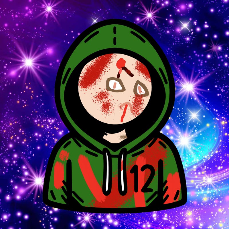 a person with non face waering a hoodie with a small 132 symbol