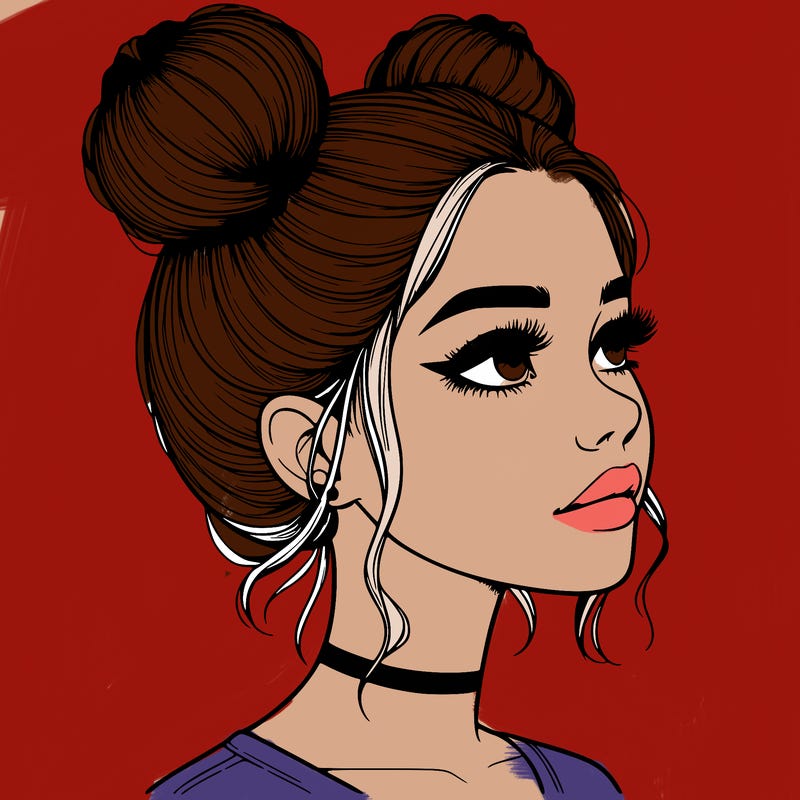 realistic girl with buns on the top of her head