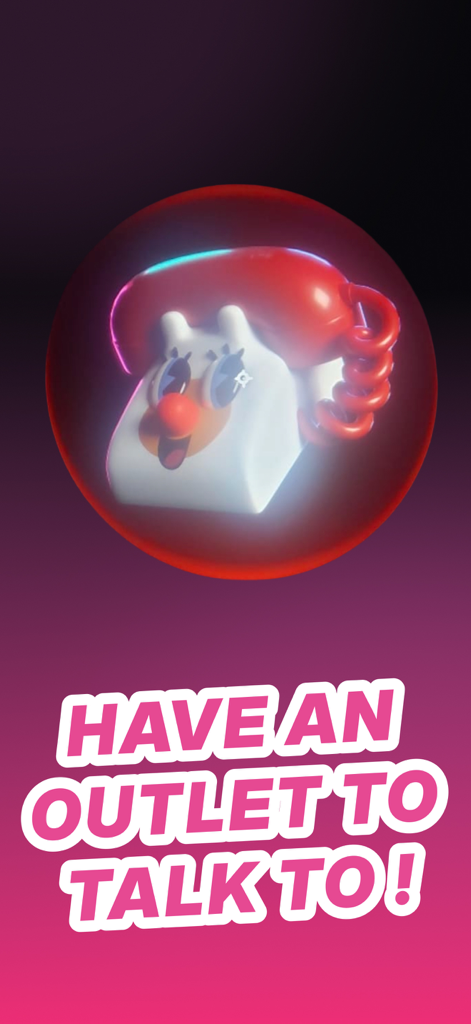 AI Vent Therapy AdviceLine AI - Amigable personaje de teléfono de dibujos animados con el texto "Ten una salida para hablar" sobre un fondo rosa.