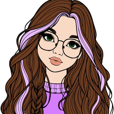girl with long hair and freckles and glasses realistic