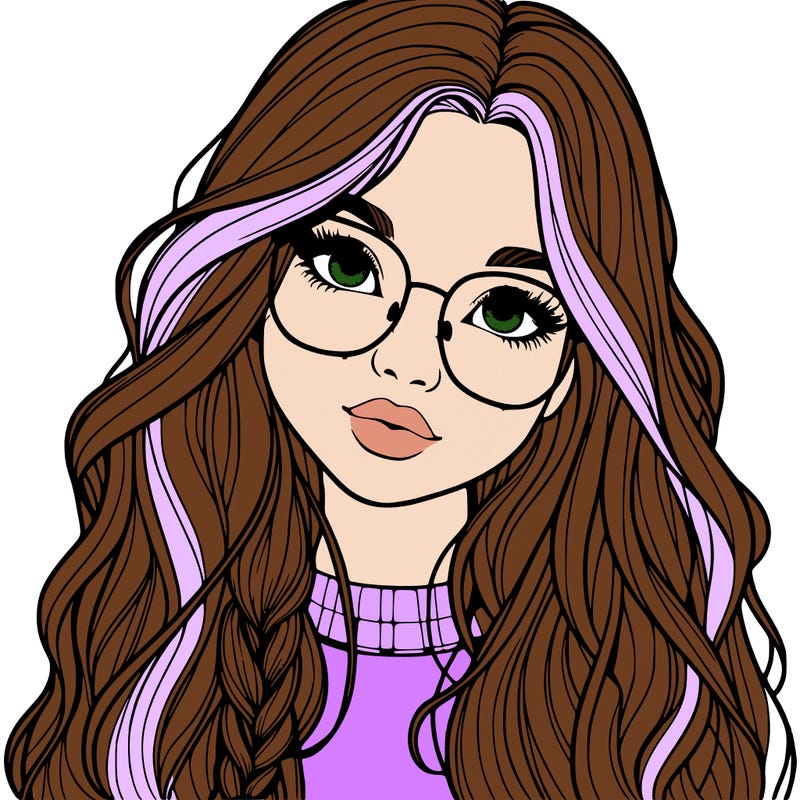 girl with long hair and freckles and glasses realistic