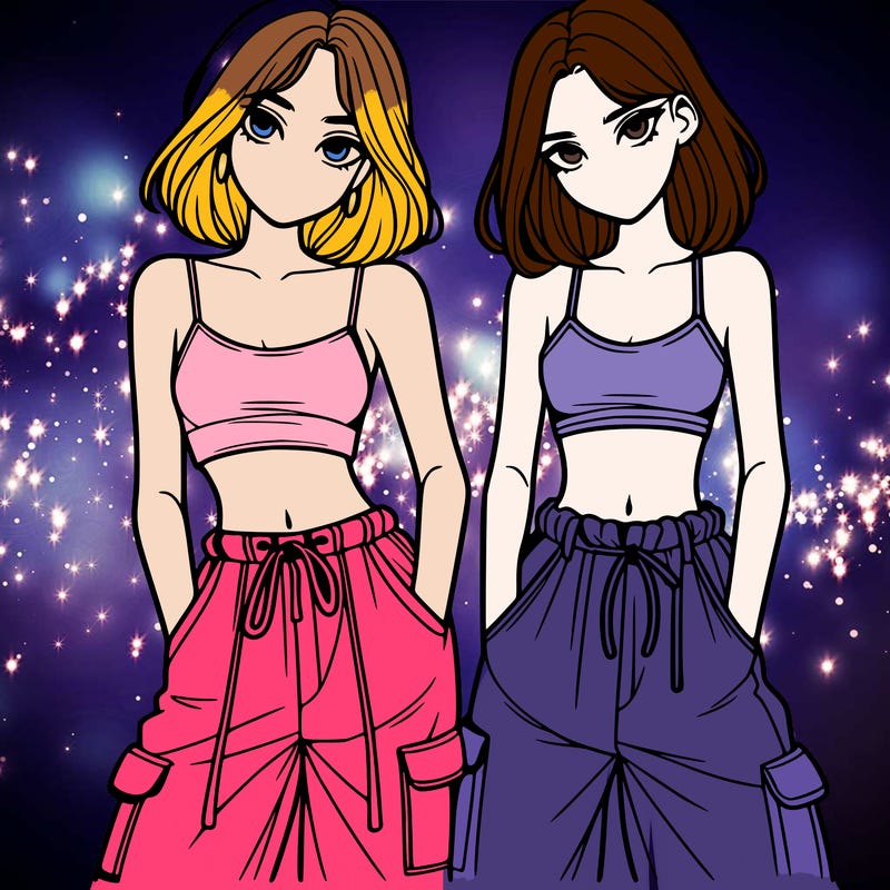 two girls with crop top with baggy pants