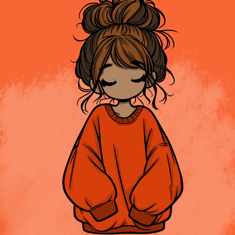 girl with baggy sweatshirt and messy bun