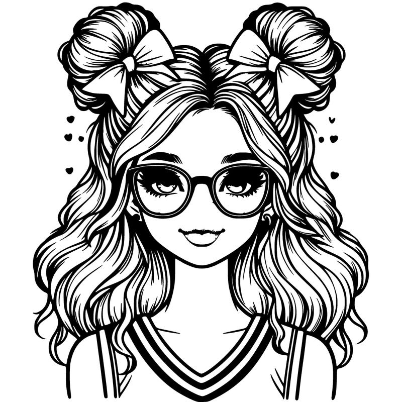realistic cheerleader with space buns, and glasses
