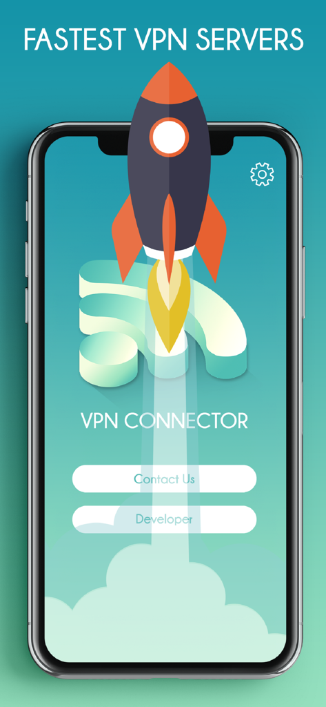 VPN Connector: Best Proxy - Pantalla de la aplicación móvil VPN Connector mostrando los servidores VPN más rápidos con un gráfico de cohete