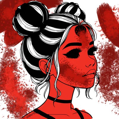 realistic girl with buns on the top of her head