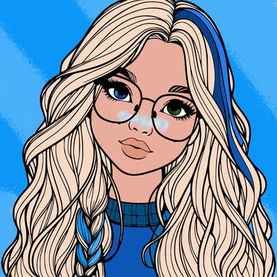 girl with long hair and freckles and glasses realistic