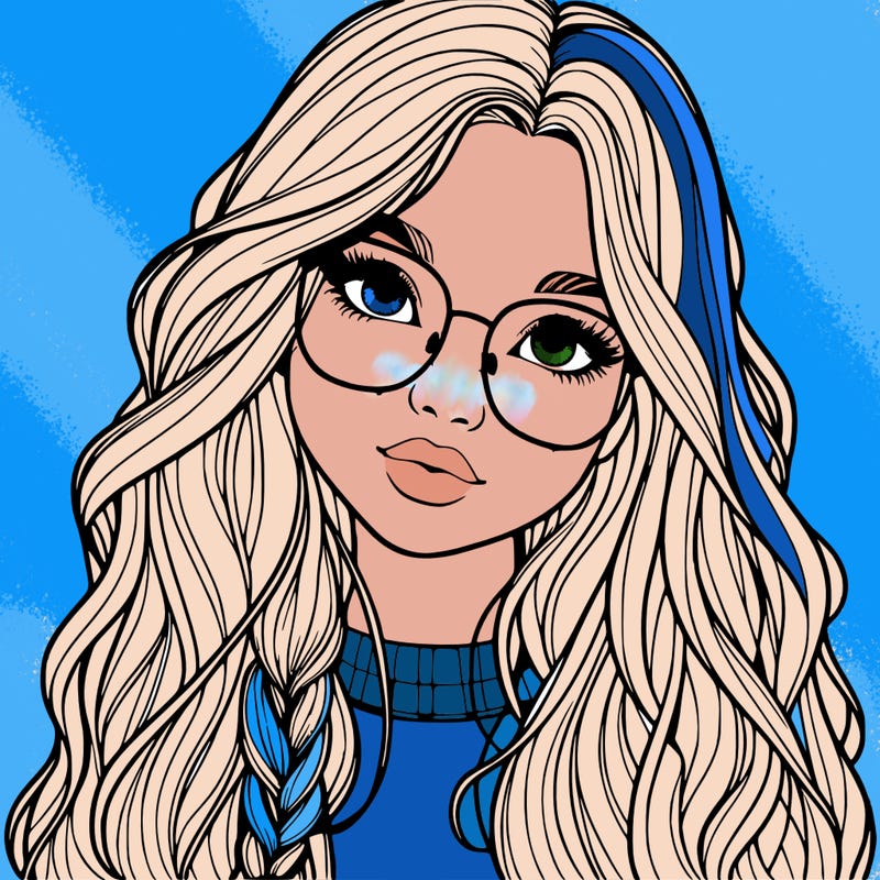 girl with long hair and freckles and glasses realistic