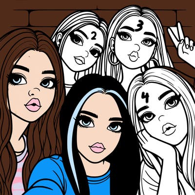 group of teen girls friends y2k up close in a selfie