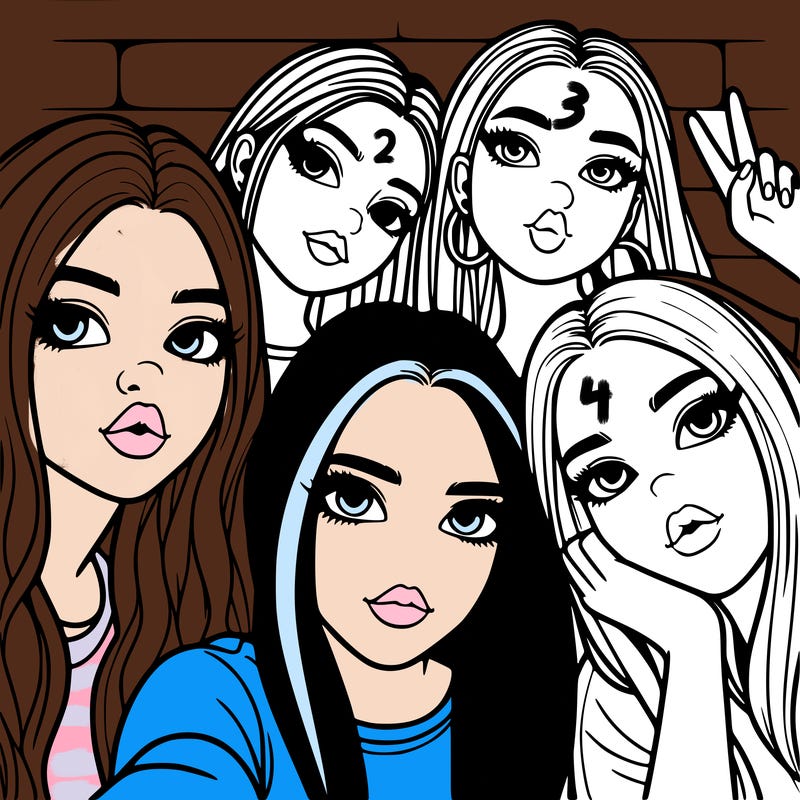 group of teen girls friends y2k up close in a selfie