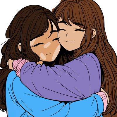 realistic two girls hugging
